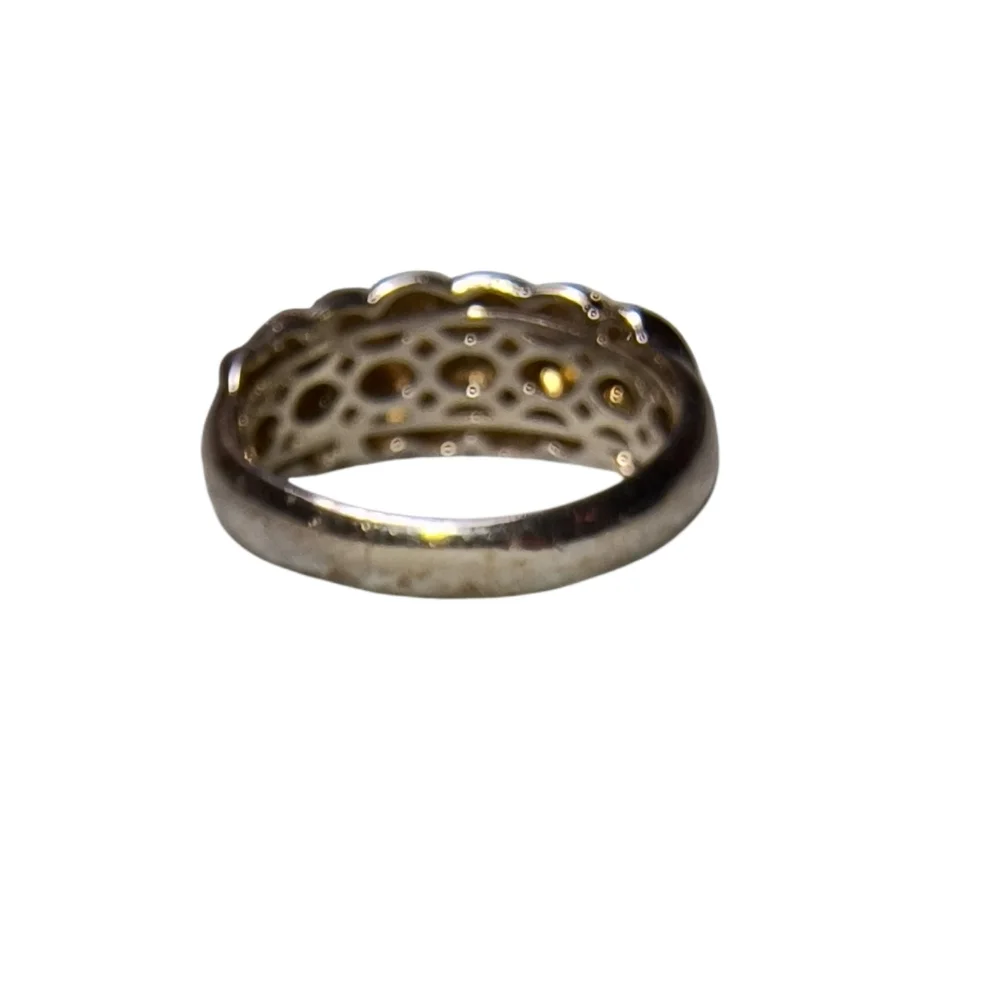 Sterling Silver Diagonal-Lobe Ring with Mirror & Textured Accents